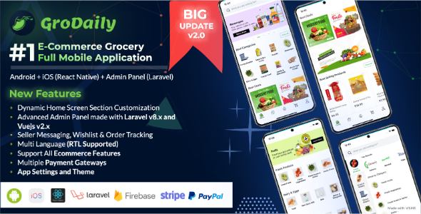 Grodaily - A Multipurpose Ecommerce Grocery Full Mobile Application with Admin Panel