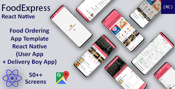 Food Ordering App Template in React Native | 2 Apps | User App + Delivery Boy App