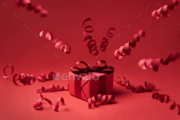 pentine on a red background, festive background, close-up.