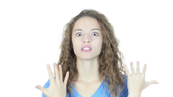 Yelling, Angry Young Woman  arguing, White Background