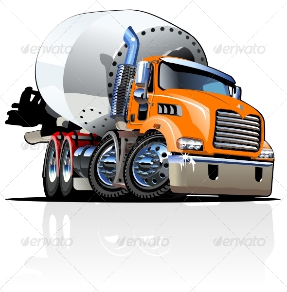 Vector Cartoon Concrete Mixer Truck