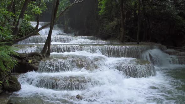 Huai Mae Khamin Waterfall, first level, Kanchanaburi, Thailand - Slow Motion