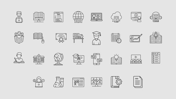 Online Learning Line Icons