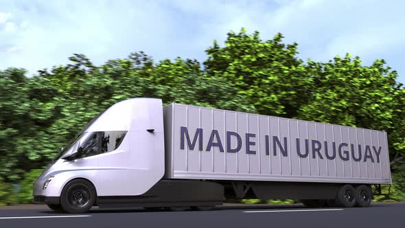 Modern Electric Semitrailer Truck with MADE IN URUGUAY Text