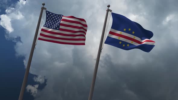 Waving Flags Of The United States And The Cape Verde 4K