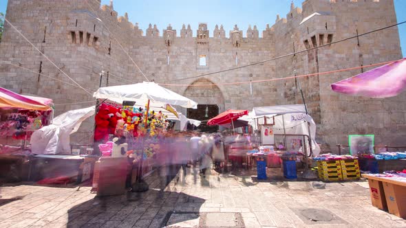 Entrance to Damascus Gate or Shechem Gate Timelapse Hyperlapse One of the Gates to the Old City of