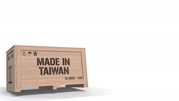 Large Wooden Crate with MADE IN TAIWAN Text