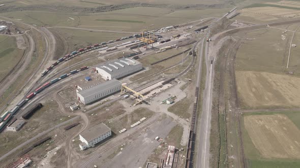 Samtskhe-Javakheti, Georgia - August 22 2021: Aerial view of Akhalkalaki railway station