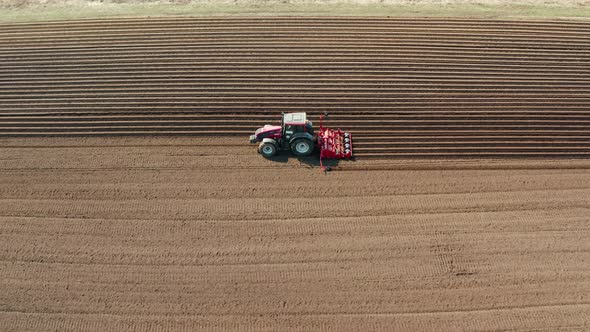 Tractor with Disc Harrows on the Farmland