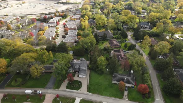 Aerial view of residential neighborhood in Northfield, Illinois