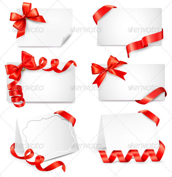 Set of beautiful cards with red gift bows