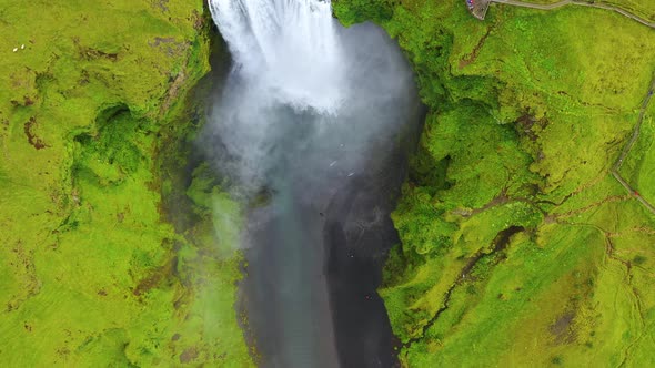 Iceland. Aerial View on The Skogafoss Waterfall. Landscape in The Iceland from Air.