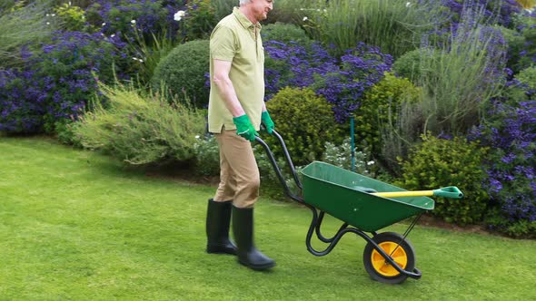 Senior couple gardening together