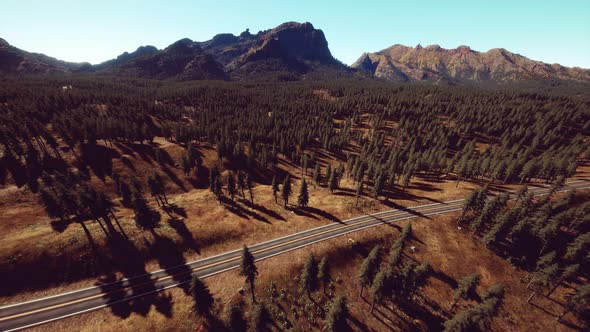 Aerial View of Mountain Road and Forest