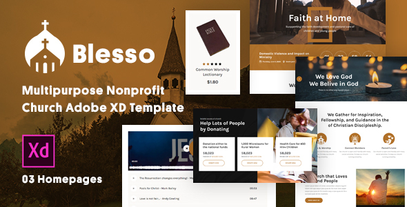 Blesso | Multipurpose Nonprofit Church Adobe XD Template