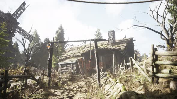 Old Retro Village in Pine Forest alt