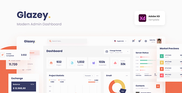 Glazey - Professional Clean Modern Admin Dashboard Template XD