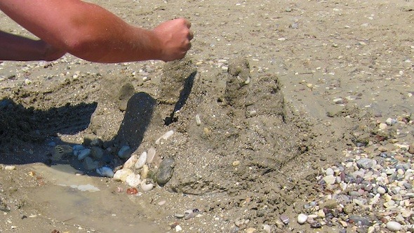 Time Lapse of Building Sand A Castle on the Beach