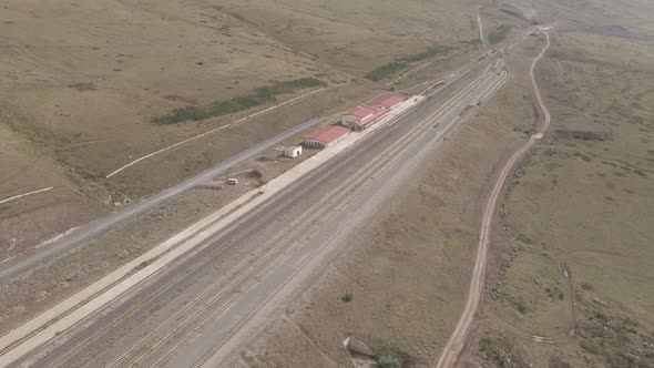 Samtskhe-Javakheti, Georgia - August 20 2021: Aerial view of Kartsakhi railway station