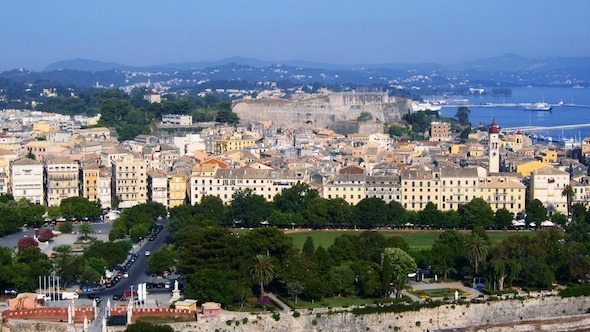 Aerial View of Old City During the Day, Corfu Time Lapse