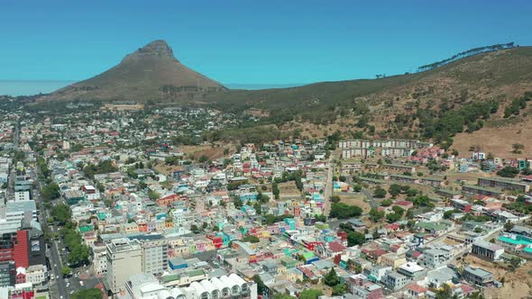 Scenic Aerial Wide Drone Shot Above Central Cape Town South Africa with Scenic View of Harbor and