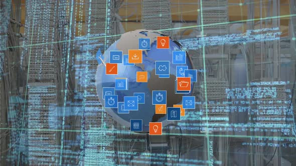 Globe and digital apps icons alt