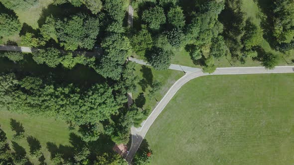 Walkways in the park area. Aerial photography.