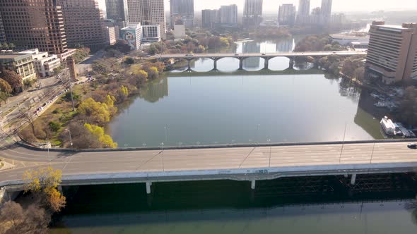 Austin's river bridges. Aerial views of the downtown area. Austin, Texas