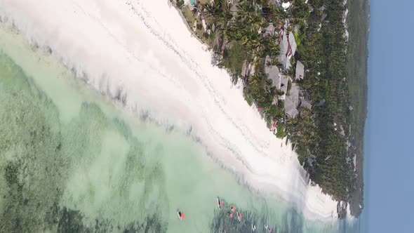 Vertical Video Boats in the Ocean Near the Coast of Zanzibar Tanzania Aerial View