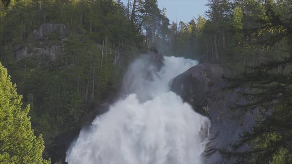 View of Shannon Falls and Water Rushing Down the Canyon