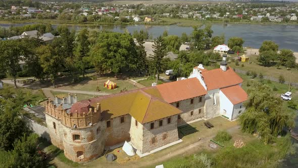 Aerial to Starokostiantyniv Castle Built at the Confluence of the Sluch and Ikopot Rivers Ukraine