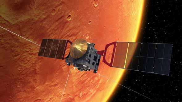 Interplanetary Space Station Deploys Solar Panels In Orbit Of The Mars