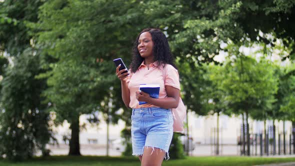 African Student Girl Calling on Smartphone in City