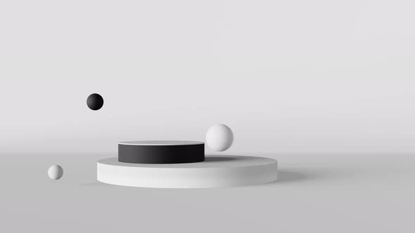 Black podium cosmetics product demonstration white background showcase matte flying bubble 3d render