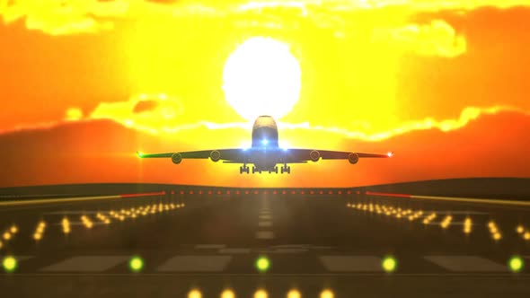 Aircraft Landing in Front of Sunset alt