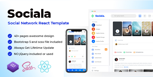 Sociala - Social Network App React Template