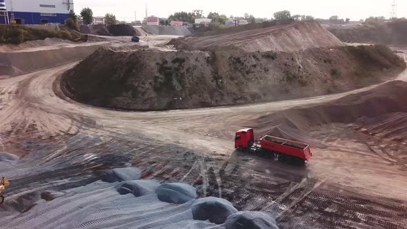 Flying above stone quarry