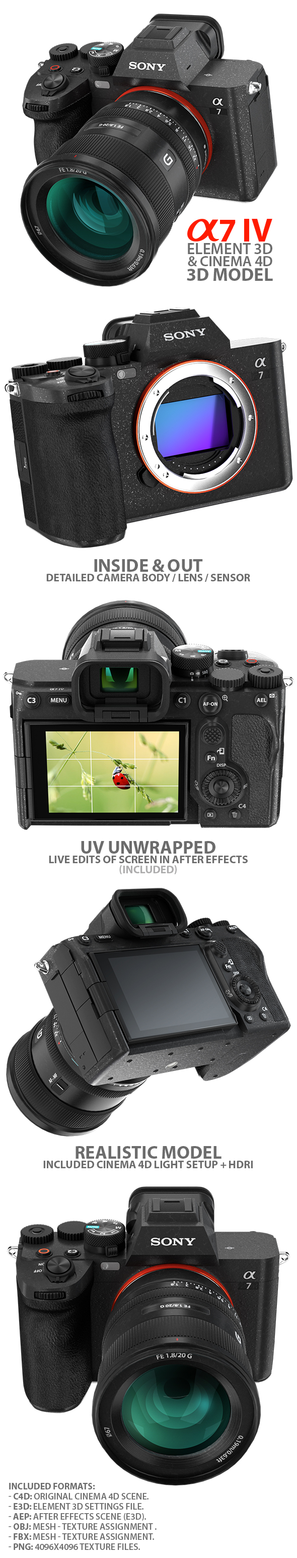 Alpha A7 IV 3D Model for Element 3D & Cinema 4D