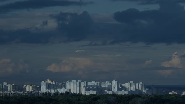 Time Lapse Raining Clouds in Dark Sky Over Kyiv City Ukraine