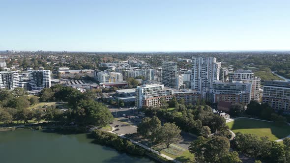 Aerial view of south west of Sydney residential apartment buildings at Wolli Creek, New South Wales