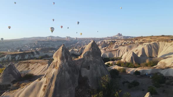 Aerial View Cappadocia Turkey  Balloons Sky