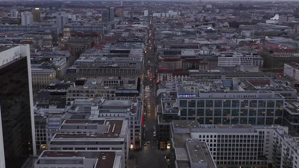 AERIAL: Beautiful View Over Berlin Mitte Office Buildings on Cloudy Day Before Sunset 