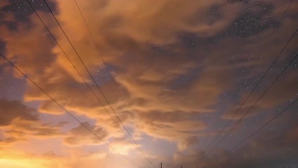 Electrical Power Lines In Starry Sky Background Time Lapse TimeLapse TimeLapse