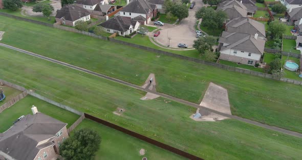 Aerial of middle class suburban neighborhood just outside of Houston, Texas