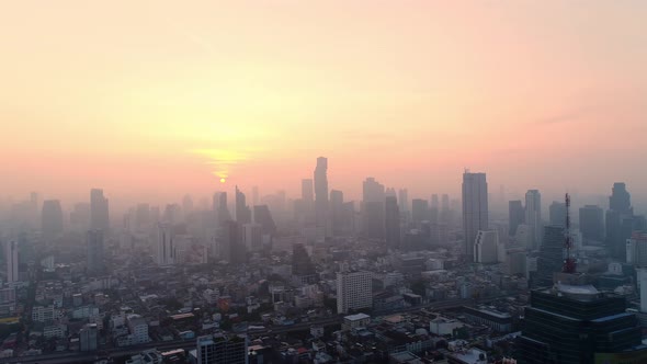 4K aerial drone footage of Bangkok skyline.