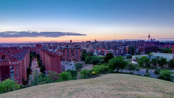 Panoramic Day To Night Timelapse View of Madrid Spain