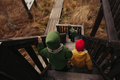 Children Walking Down the Stairs of a Wooden Bird Watch Tower in Swamp Nature Reserve - PhotoDune Item for Sale