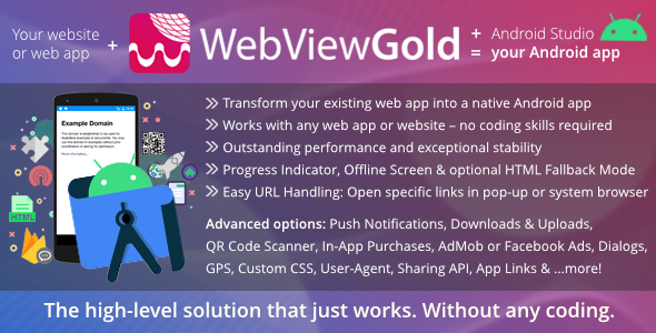 TitelAndroid - WebViewGold สำหรับ Android – WebView URL/HTML ไปยังแอป Android + Push, การจัดการ URL, API และอีกมากมาย! สร้างเว็บไซต์, ปลั๊กอิน เว็บขายของ, ปลั๊กอิน ร้านค้า, ปลั๊กอิน wordpress, ปลั๊กอิน woocommerce, ทำเว็บไซต์, ซื้อปลั๊กอิน, ซื้อ plugin wordpress, wp plugins, wp plug-in, wp, wordpress plugin, wordpress, woocommerce plugin, woocommerce, webview android, webview, web2app, web view, url handling, uploads, universal links, qr-code, push notifications, plugin ดีๆ, onesignal, html5, deep linking, codecanyon, audio, android, admob