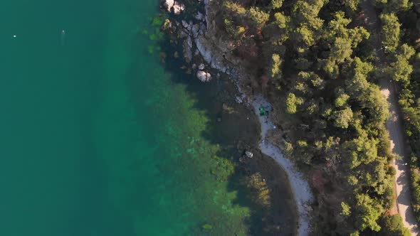 4k Top view of the island of Burgazada in Istanbul - Summer vibes, beach, swimming, holiday