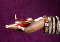 Female hand holding lit earthen lamp at Diwali festival in India - PhotoDune Item for Sale